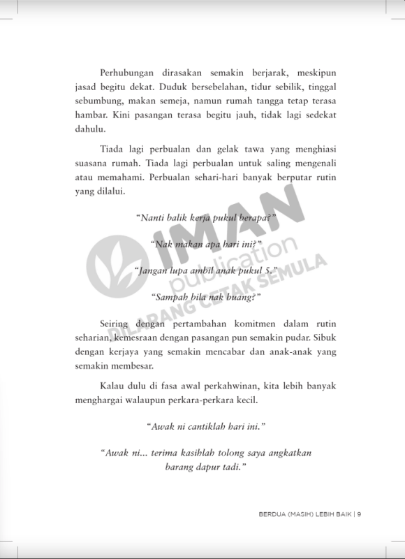Berdua (Masih) Lebih Baik: Bagaimana Menghidupkan Perhubungan Apabila Cinta Terasa Hambar oleh Aiman Azlan &Dr Harlina Halizah Siraj - IMAN Shoppe Bookstore
