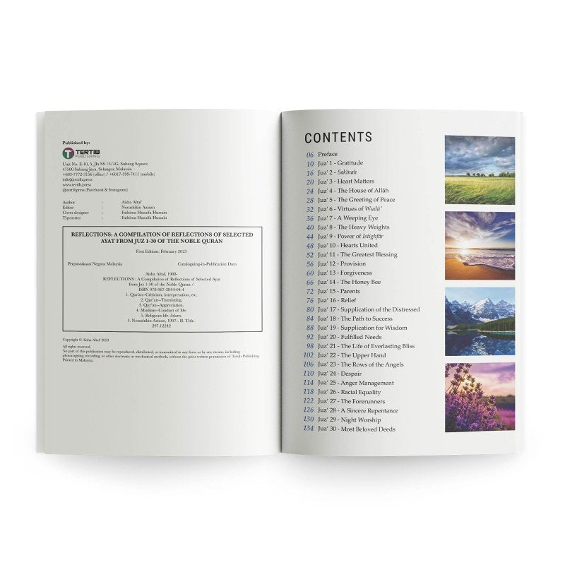 Reflections: A Compilation of Reflections of Selected Ayat from Juz 1 - 30 of the Noble Qu’ran by Aisha Altaf - IMAN Shoppe Bookstore